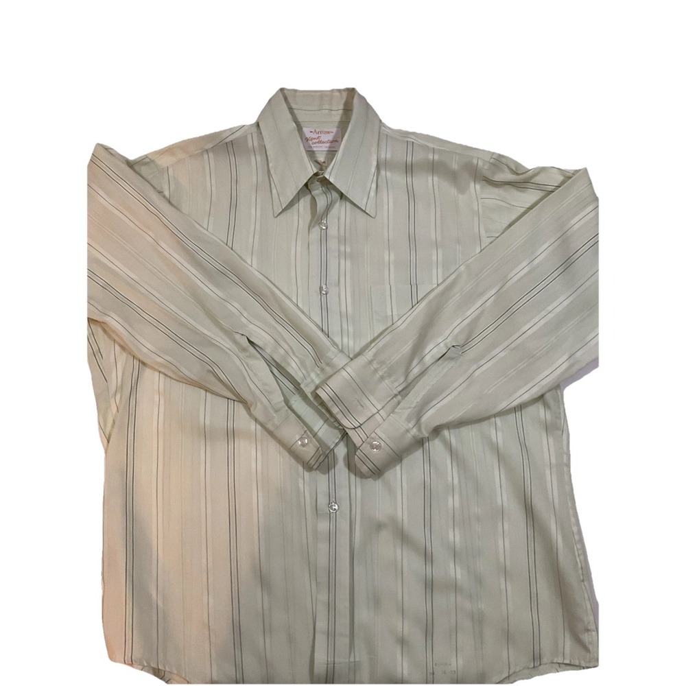 Vintage 1970s Arrow Shirt Size 16-33 Green Long Sleeve Button Up Made In Usa G65